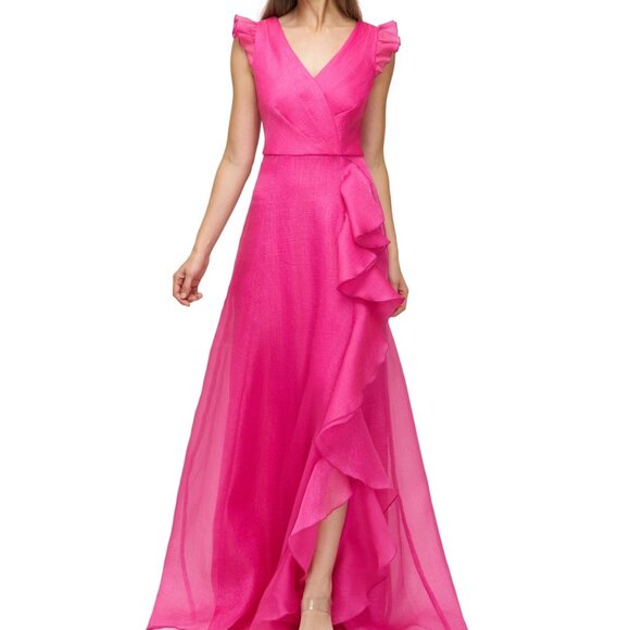 JS Collections Cascading-Ruffle Flutter-Sleeve Gown – Berry – NWT Size 14 - Picture 1 of 2